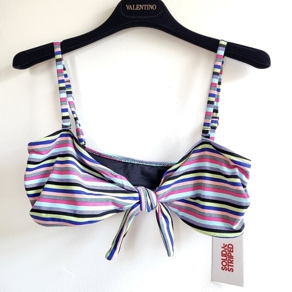 New Solid & Striped Roux Multi Stripe Bandeau/Removable Straps Bikini Top Small - Picture 10 of 12